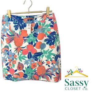 Talbots Tropical Print A‑Line Skirt White Pink Blue Green NWT Women’s 8